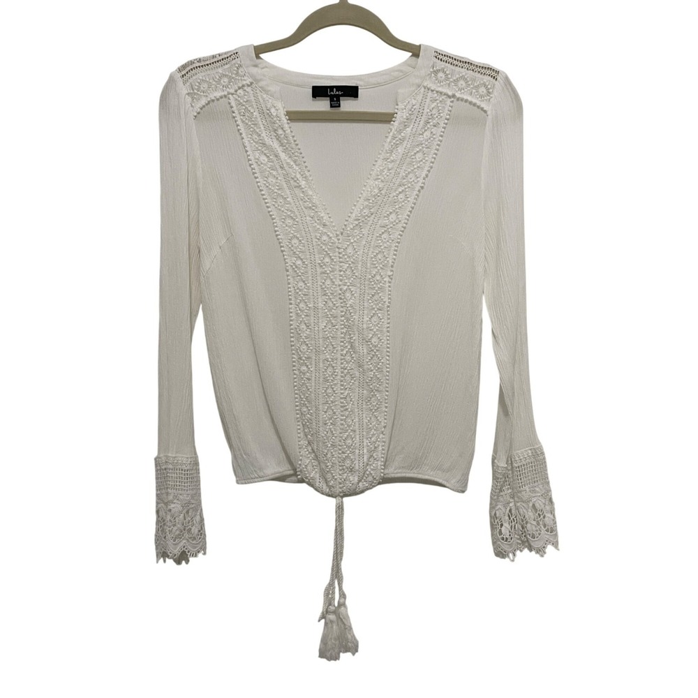 Lulu's Cream Lace-Trim V-Neck Peasant Blouse